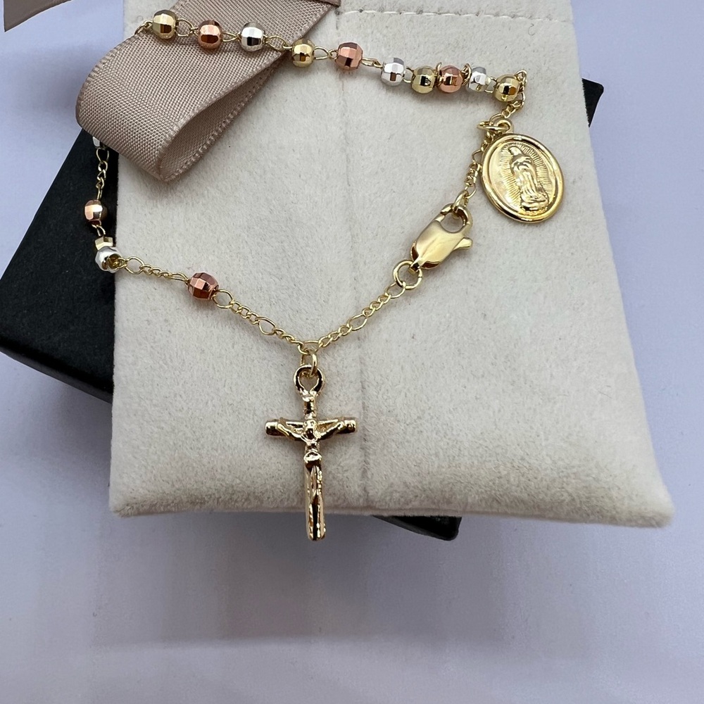 tri-color gold filled Rosary Bracelet NWOT